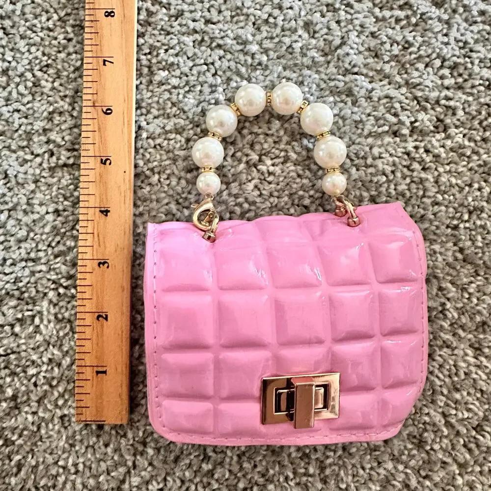 Pink Purse Textured Faux Pearl Decor Square Bag Gold Chain NEW